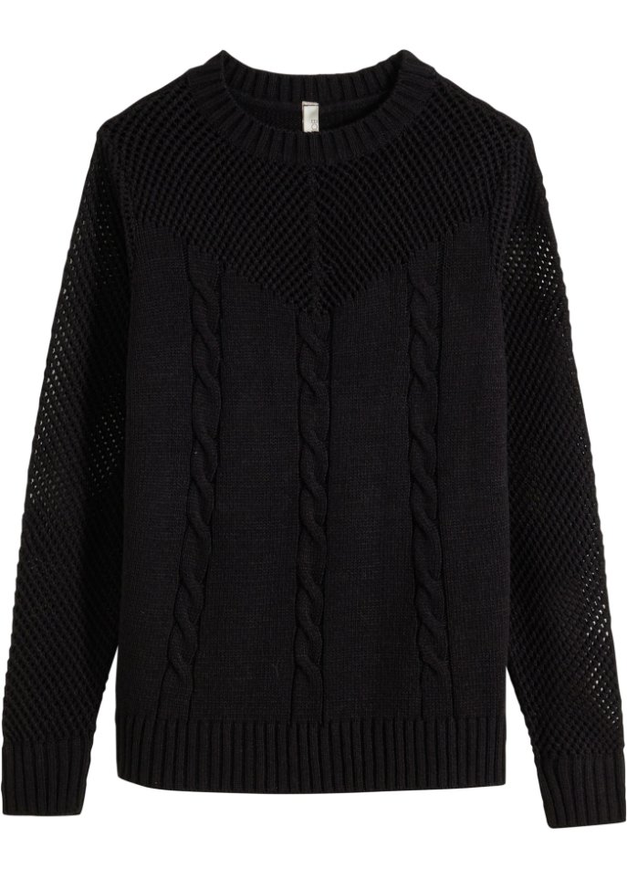 Pullover mit Netzoptik  in schwarz von vorne - BODYFLIRT boutique