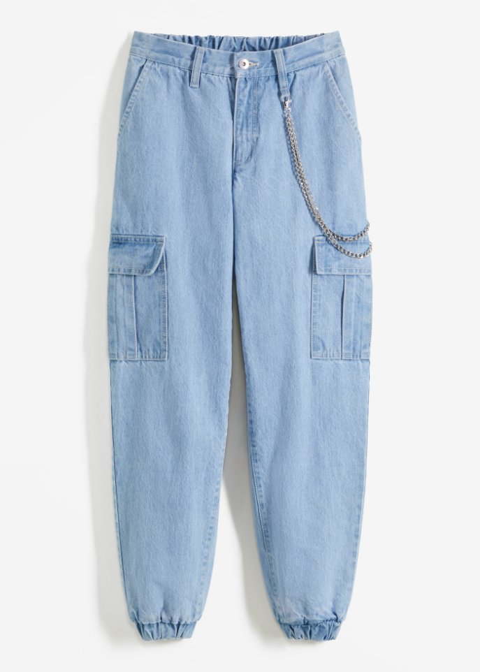 Cargo-Jeans mit Kettendetail in blau von vorne - RAINBOW