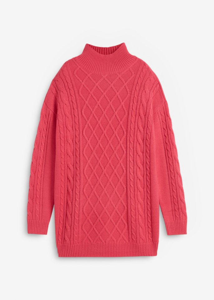 Oversize-Pullover mit Stehkragen in pink von vorne - bpc bonprix collection
