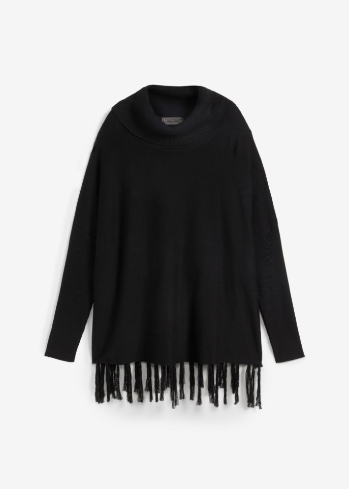 Pullover mit Fransenkante in schwarz von vorne - bpc selection