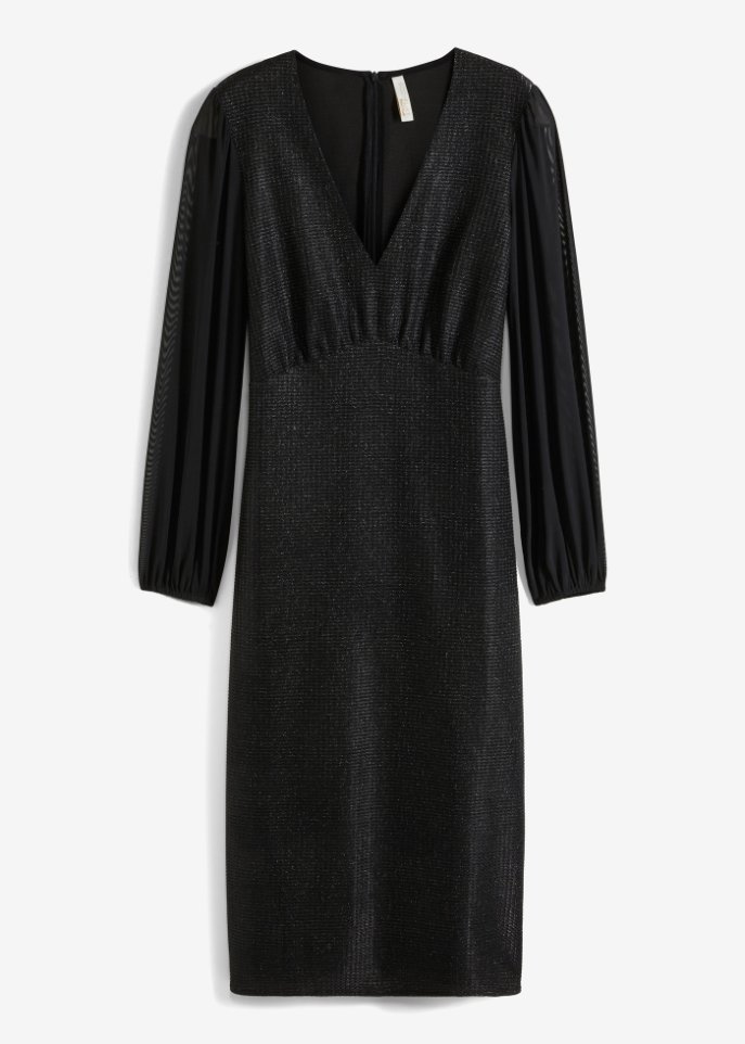 Kleid mit tiefem V-Ausschnitt und Glitzer in schwarz von vorne - BODYFLIRT boutique
