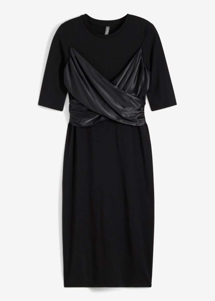 Kleid mit Satin-Einsatz in schwarz von vorne - RAINBOW