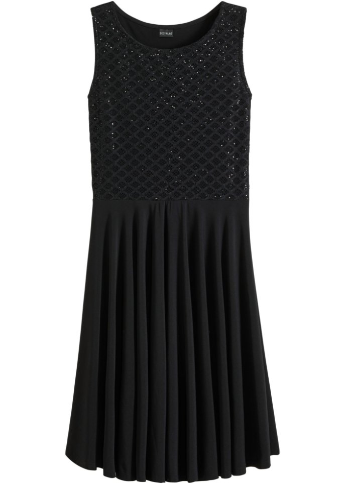 Kleid mit Glitzereffekt in schwarz von vorne - BODYFLIRT