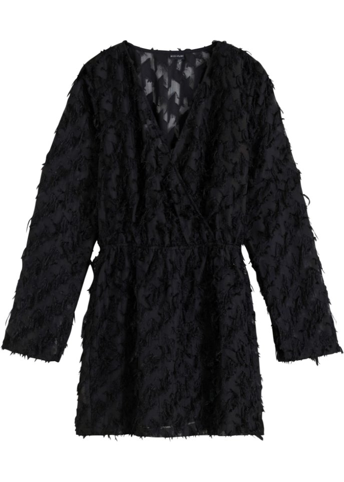 Kleid in Wickeloptik in schwarz von vorne - BODYFLIRT
