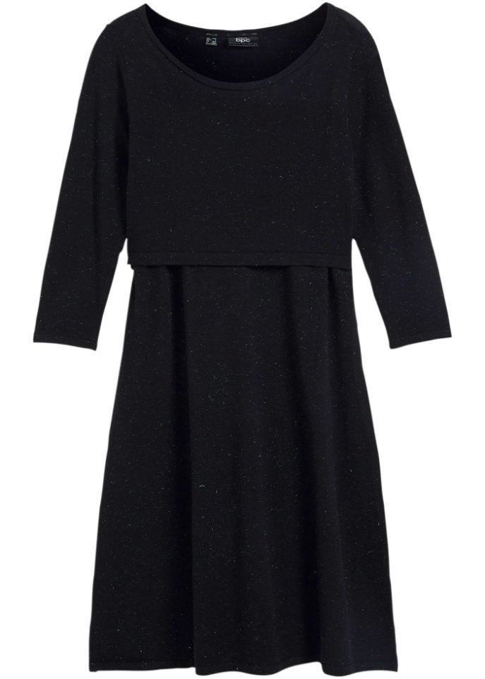Umstandsstrickkleid / Stillstrickkleid mit Glanzgarn in schwarz von vorne - bpc bonprix collection