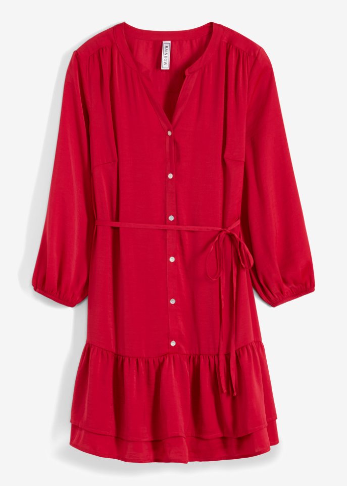 Blusenkleid aus Satin in rot von vorne - RAINBOW