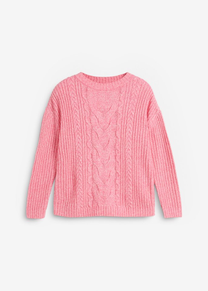Pullover mit Zopfmuster in pink von vorne - bpc bonprix collection