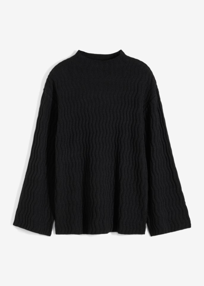 Pullover mit Struktur  in schwarz von vorne - BODYFLIRT