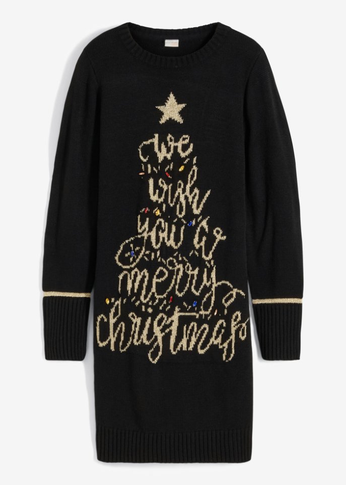 Strickkleid mit Weihnachtsmotiv in schwarz von vorne - BODYFLIRT boutique