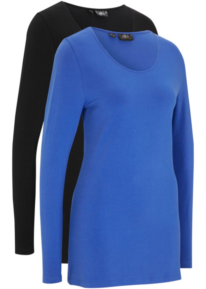 Longshirt mit Bio-Baumwolle (2er Pack) in blau von vorne - bpc bonprix collection