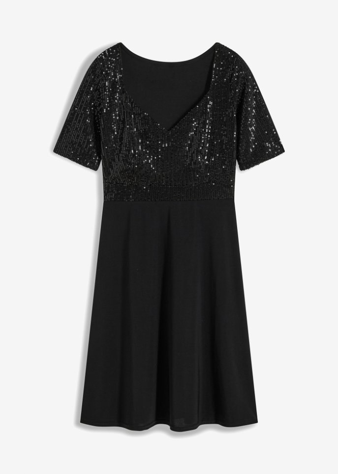 Kleid mit Pailletten in schwarz von vorne - BODYFLIRT