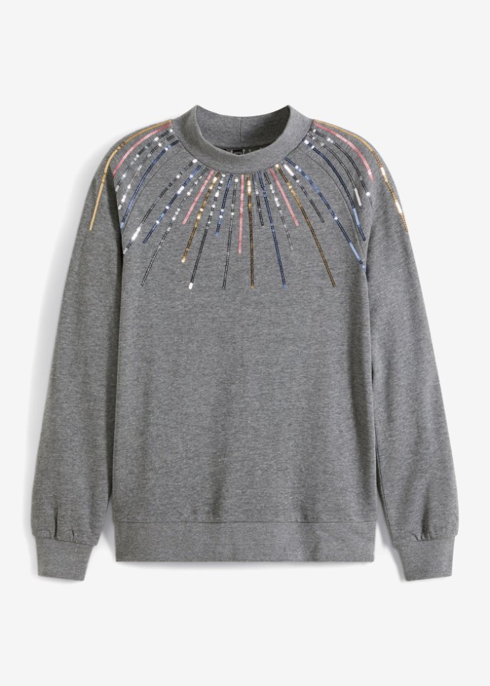 Sweatshirt mit Pailletten in grau von vorne - RAINBOW