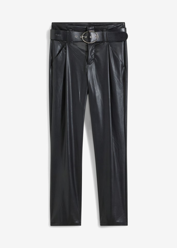 Highwaist-Hose mit Gürtel aus Lederimitat in schwarz von vorne - RAINBOW