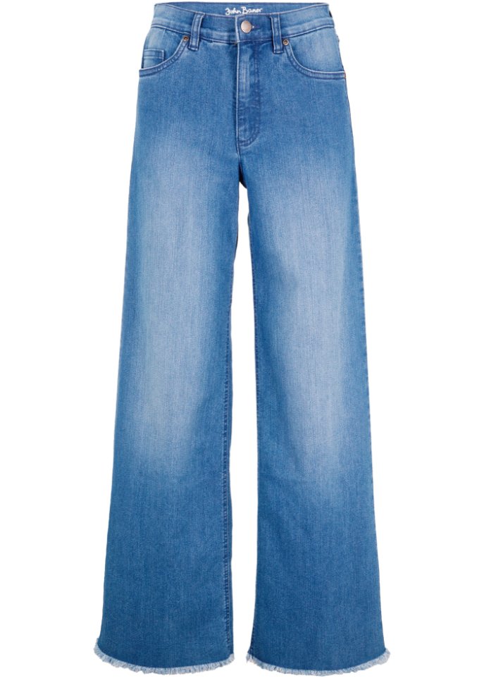Wide Leg Jeans High Waist, Stretch  in blau von vorne - John Baner JEANSWEAR