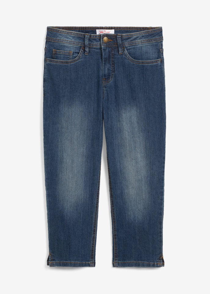 Slim Fit Jeans Mid Waist, cropped in blau von vorne - John Baner JEANSWEAR