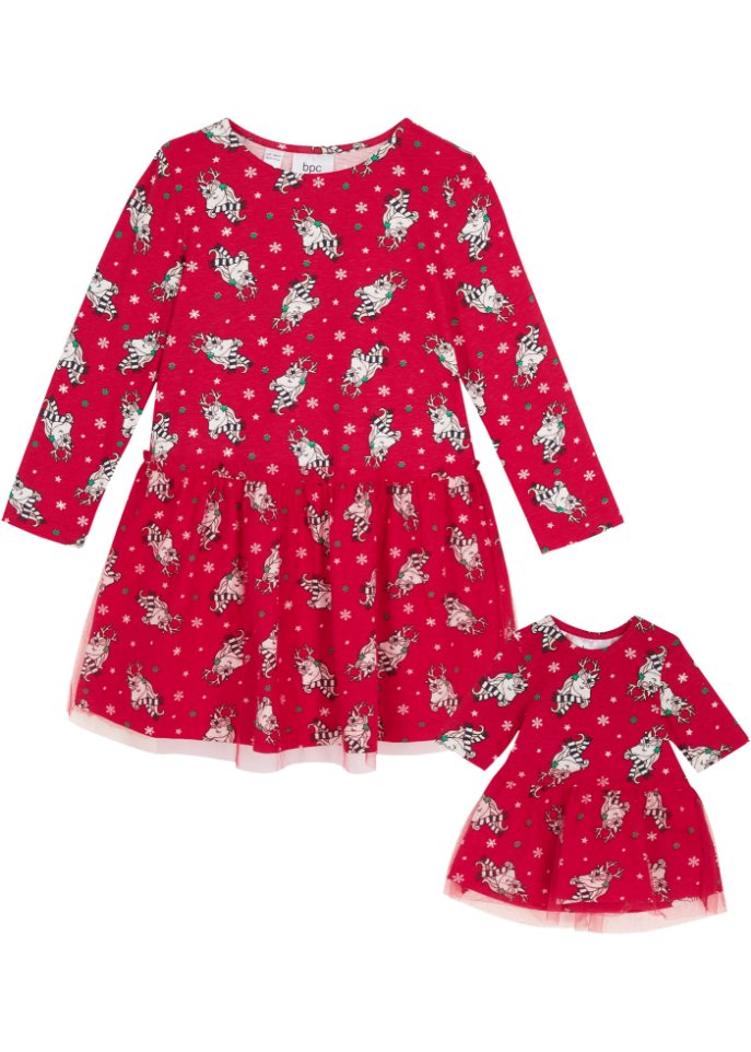 Mädchen Jerseykleid + Puppenkleid in rot von vorne - bpc bonprix collection