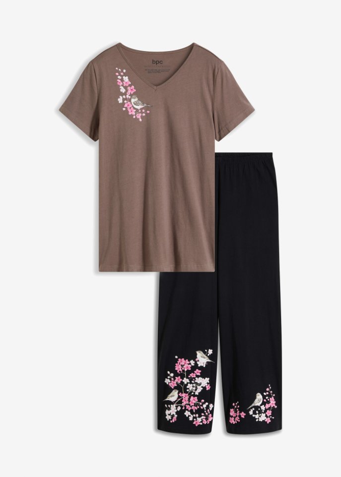 Pyjama mit weiter Hose in schwarz von vorne - bpc bonprix collection