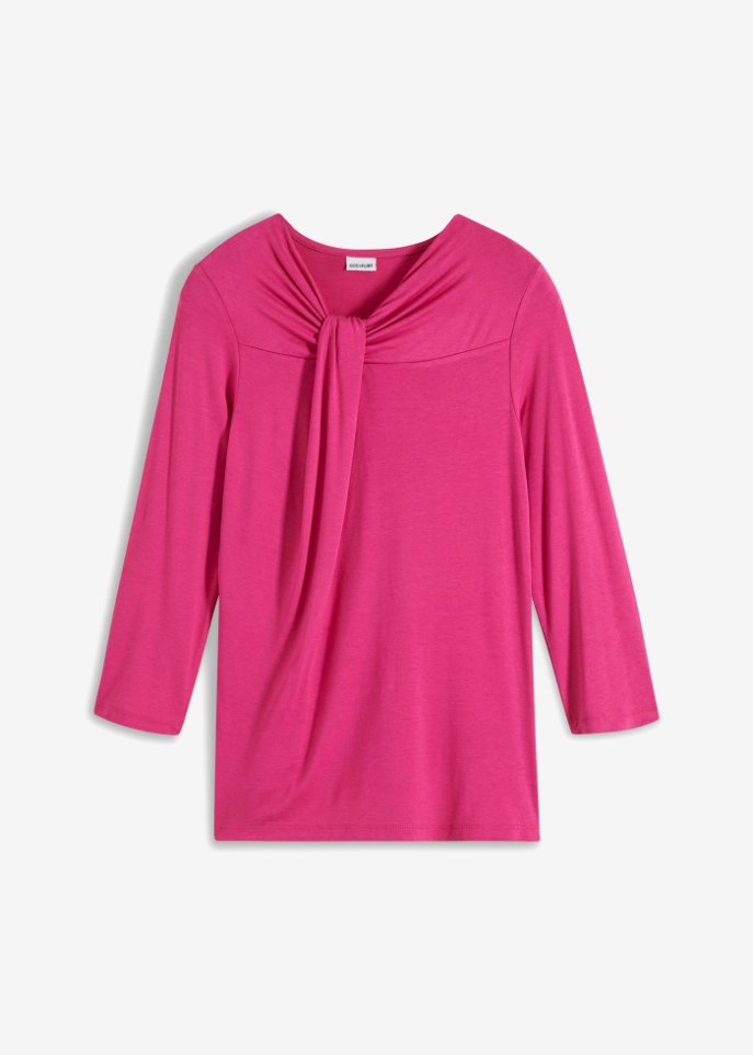 3/4 Arm-Shirt mit Drapierung in pink von vorne - BODYFLIRT