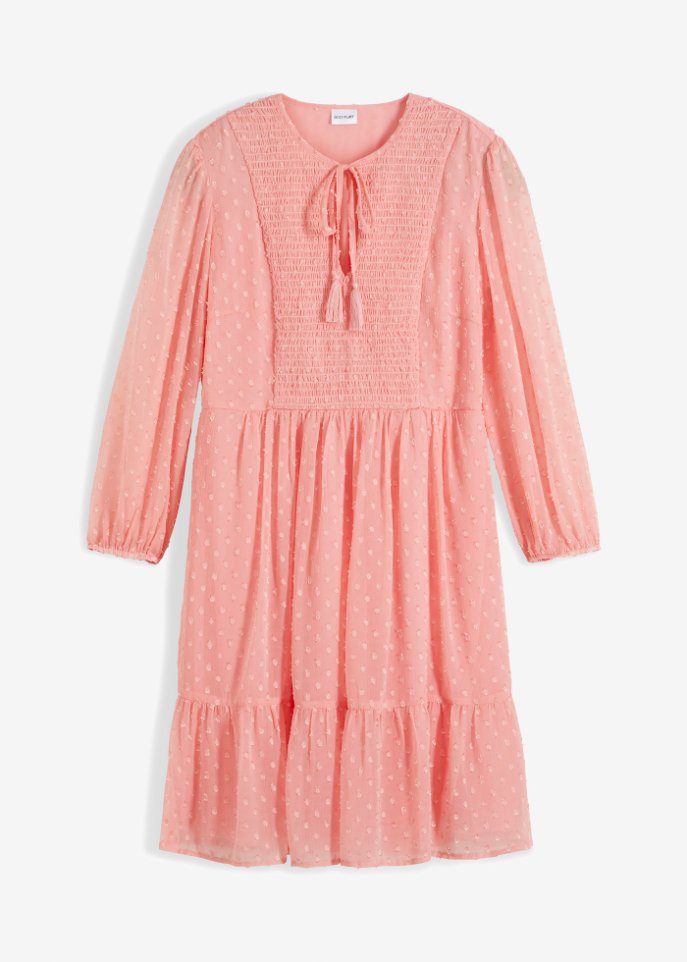 Chiffon-Kleid mit Struktur in rosa von vorne - BODYFLIRT