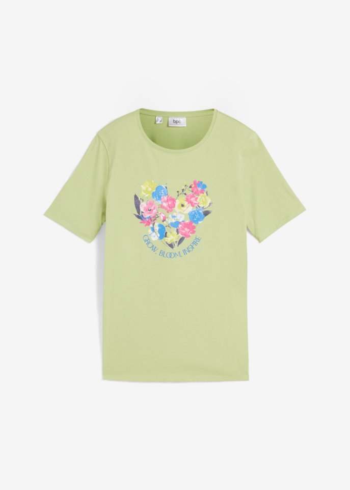 T-Shirt mit Druck vorne aus Bio-Baumwolle in grün von vorne - bpc bonprix collection
