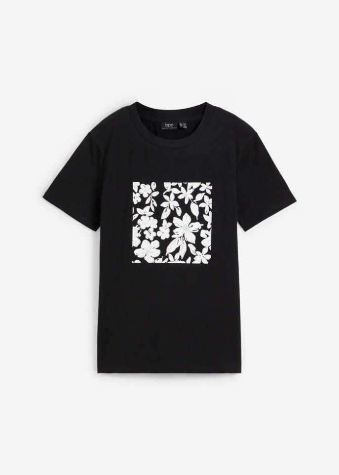 T-Shirt mit Blumendruck in schwarz von vorne - bpc bonprix collection
