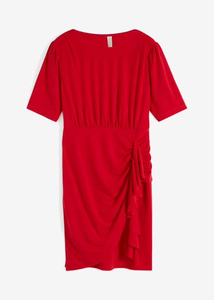 Kleid mit Rüschen in rot von vorne - BODYFLIRT boutique