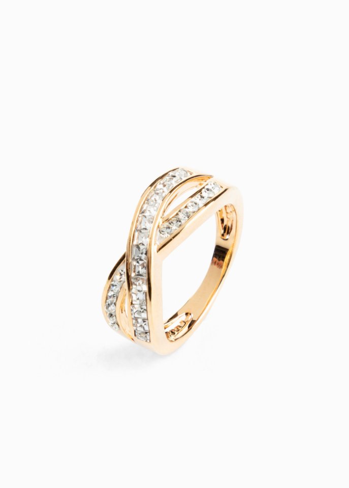 Ring veredelt mit Glaskristallen in gold - bpc bonprix collection