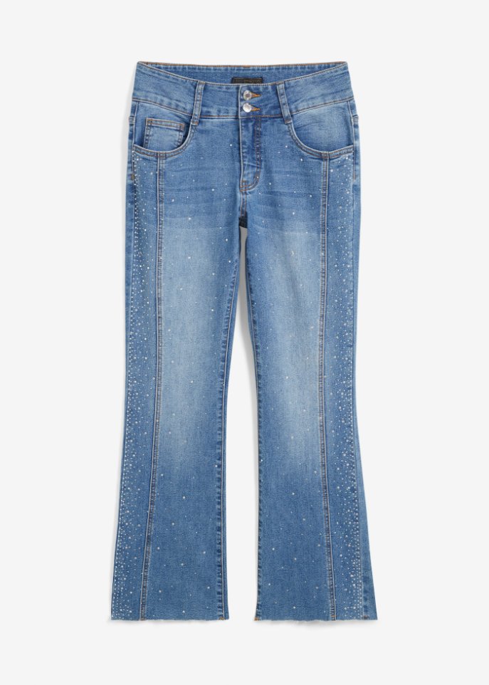 Bootcut-Jeans mit Glitzer in blau von vorne - bpc selection