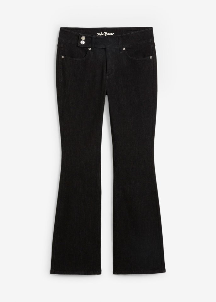 Bootcut Jeans Mid Waist, Stretch  in schwarz von vorne - John Baner JEANSWEAR