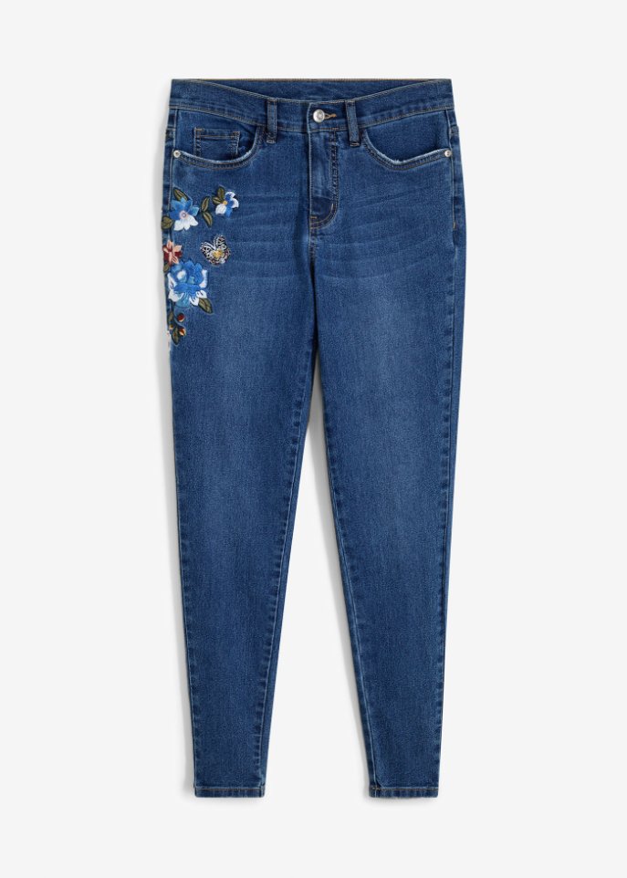 Skinny Jeans Mid Waist in blau von vorne - BODYFLIRT