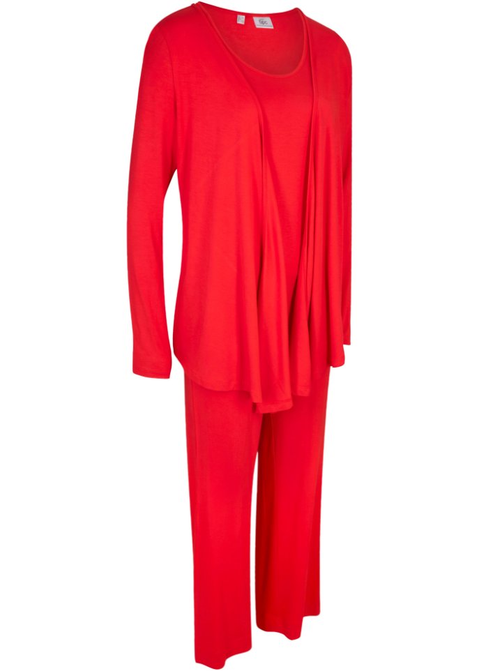 Shirt, Jacke, Hose (3-tlg.Set) mit Viskose in rot von vorne - bpc bonprix collection