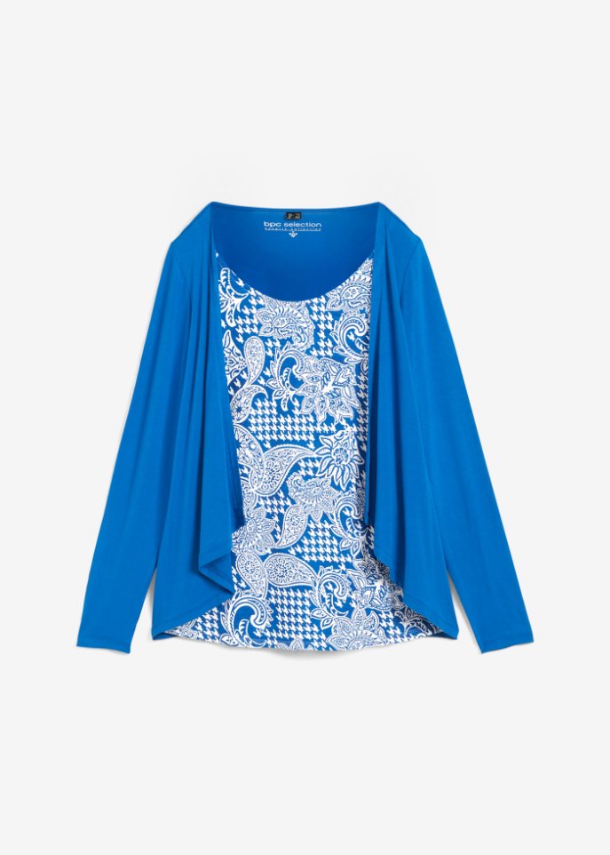 2 in 1 Shirt mit Paisley-Print aus nachhaltiger Viskose in blau von vorne - bpc selection