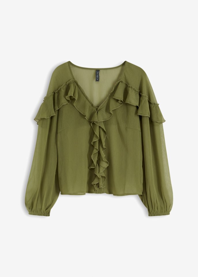 Chiffon-Bluse mit Rüschen in grün von vorne - RAINBOW