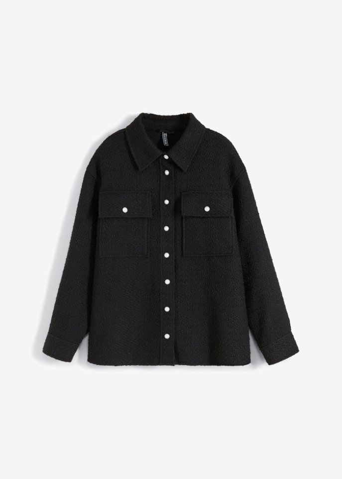 Hemdjacke aus Bouclé in schwarz von vorne - RAINBOW