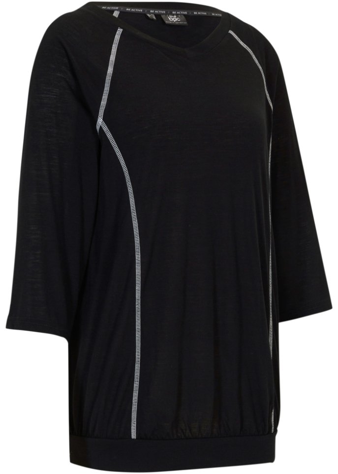 T-Shirt mit ¾-Arm, Oversize in schwarz von vorne - bpc bonprix collection