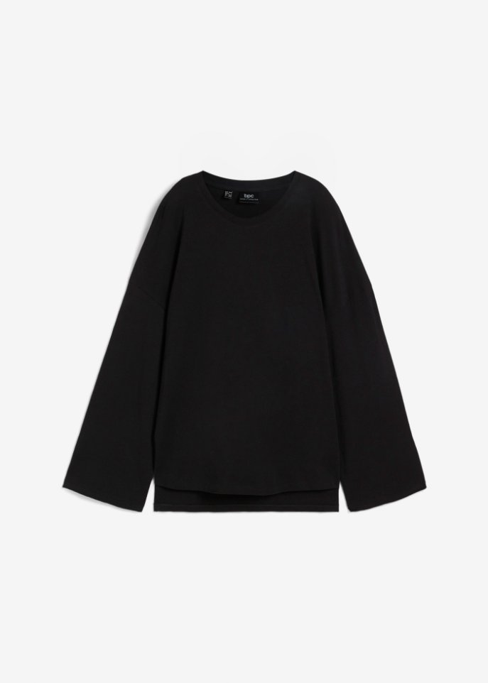 Oversize-Shirt mit weiten Ärmeln und Seitenschlitzen in schwarz von vorne - bpc bonprix collection