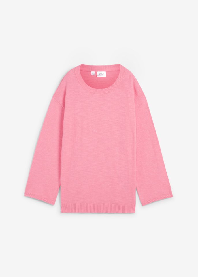 Leichter Feinstrick-Pullover mit weiten Ärmeln und Seitenschlitzen aus Baumwolle in rosa von vorne - bpc bonprix collection