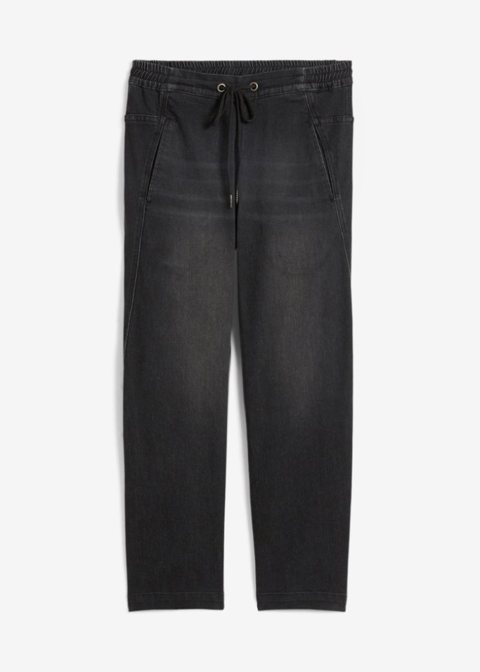 Boyfriend Jeans Mid Waist, cropped in schwarz von vorne - John Baner JEANSWEAR