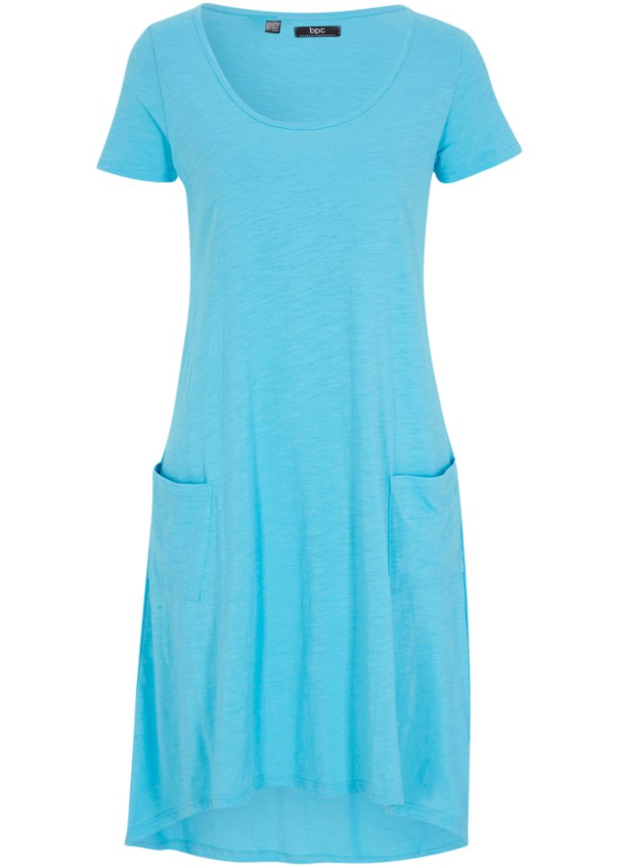 Kurzes Baumwoll-Shirtkleid aus Flammgarn in blau von vorne - bpc bonprix collection