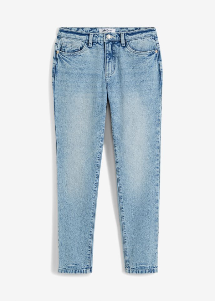 Slim Fit Jeans Mid Waist, cropped in blau von vorne - John Baner JEANSWEAR