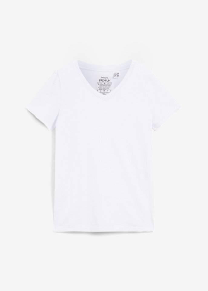 Essential T-Shirt mit V-Ausschnitt, seamless in weiß von vorne - bonprix PREMIUM