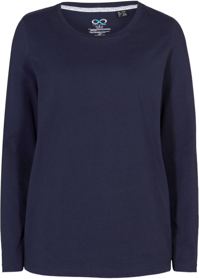 Essential Langarmshirt mit Rundhalsausschnitt, seamless in blau von vorne - bonprix PREMIUM