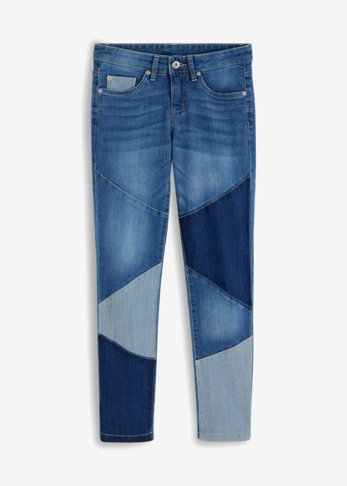 Skinny Jeans mit dreieckigen Einsätzen in blau von vorne - RAINBOW