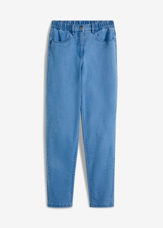 Mom Jeans, High Waist, Stretch in blau von vorne - bpc bonprix collection