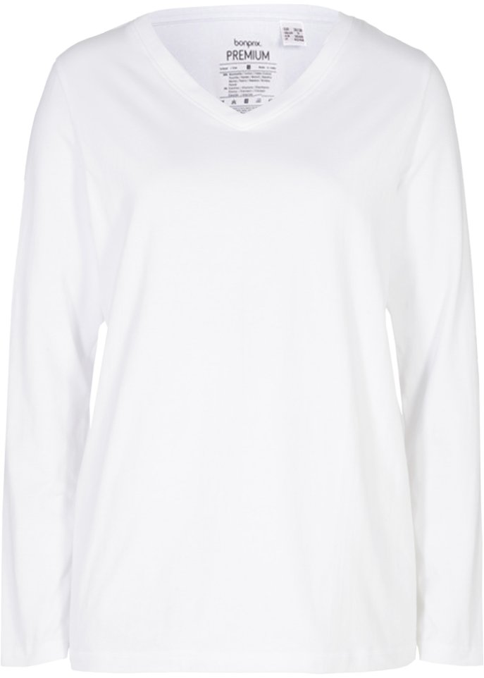 Essential Langarmshirt mit V-Ausschnitt, seamless  in weiß von vorne - bonprix PREMIUM