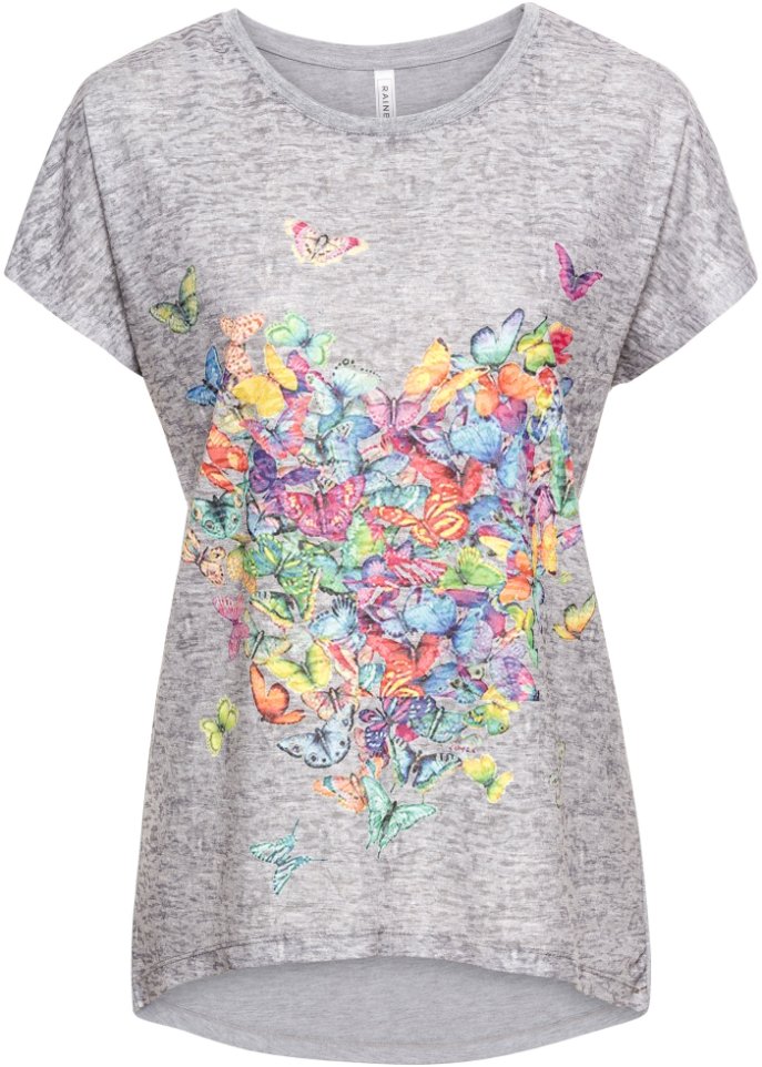 Shirt mit Schmetterlingsdruck in grau von vorne - RAINBOW