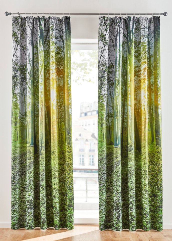 Verdunkelungsvorhang mit Wald Motiv (1er Pack) in grün - bpc living bonprix collection