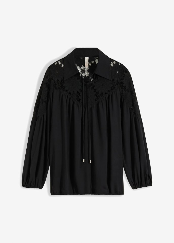 Bluse mit Kragen  in schwarz von vorne - BODYFLIRT boutique