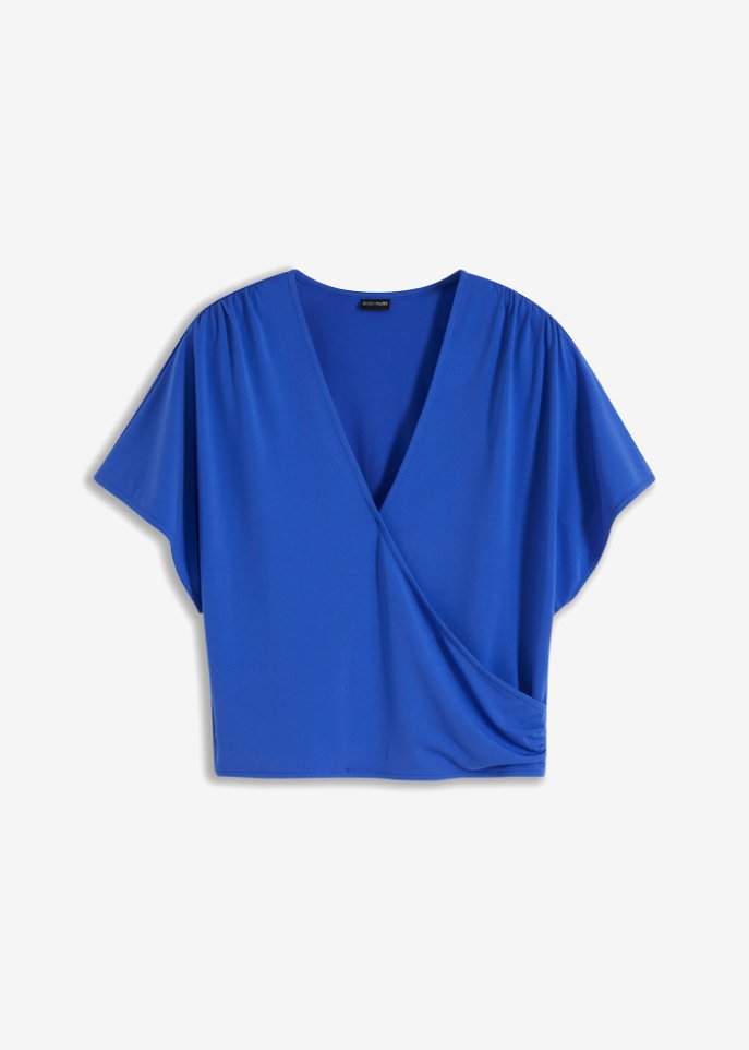 Jersey-Bluse mit Twist in blau von vorne - BODYFLIRT