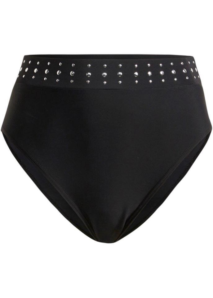 Exklusive High waist Bikinihose aus recyceltem Polyamid in schwarz von vorne - BODYFLIRT